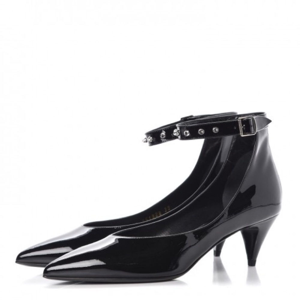 Saint Laurent Patent Studded 50 Kitten Heel IT 39 Black